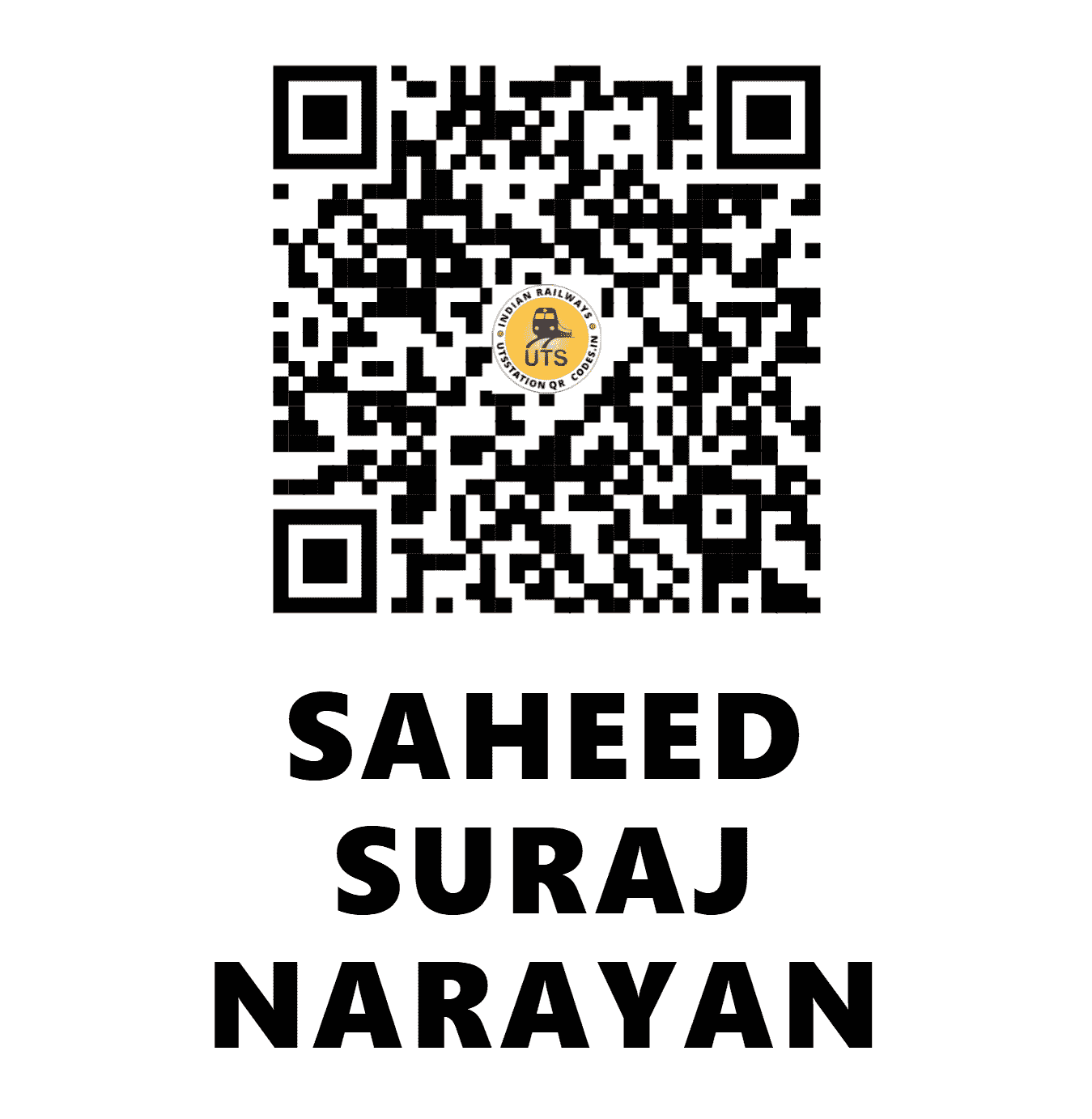 UTS QR Code for SAHEED SURAJ NARAYAN - SSNS (EC - BIHAR)